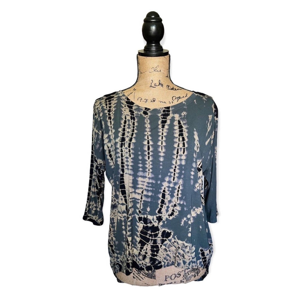 MICHAEL STARS TOP TIE DYE FISH TAIL HEM TOP GRAY TAN ONE SIZE OS